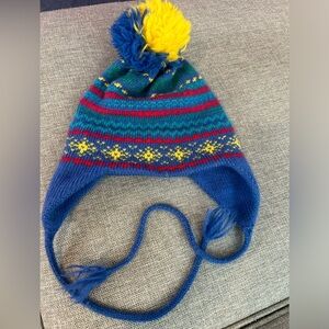 Vintage Marceau Sports 100% Wool Beanie Hat Pompom Blue